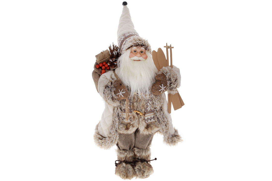 Новорічна фігура Санта з подарунками, 45см, колір - бежевий з коричневим