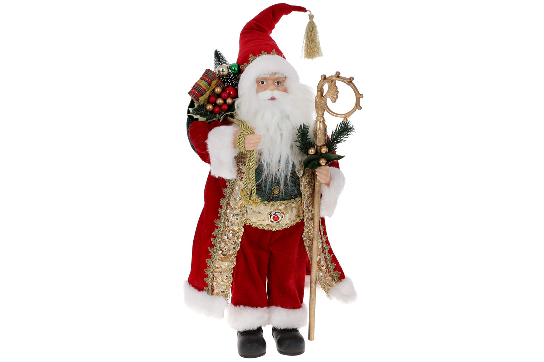 Новорічна фігура Санта з подарунками, 45см, колір - червоний із зеленим
