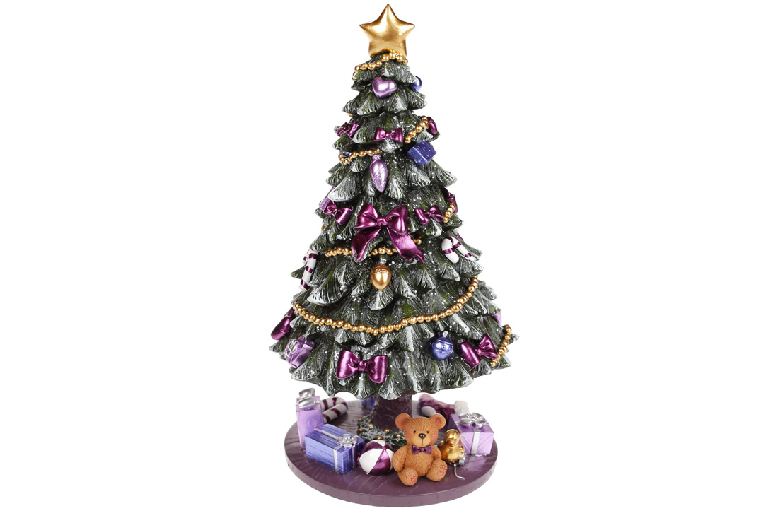 Декоративна фігурка Ялинка ошатна з обертанням та музичним заводним механізмом, 23см, колір - фіолетовий