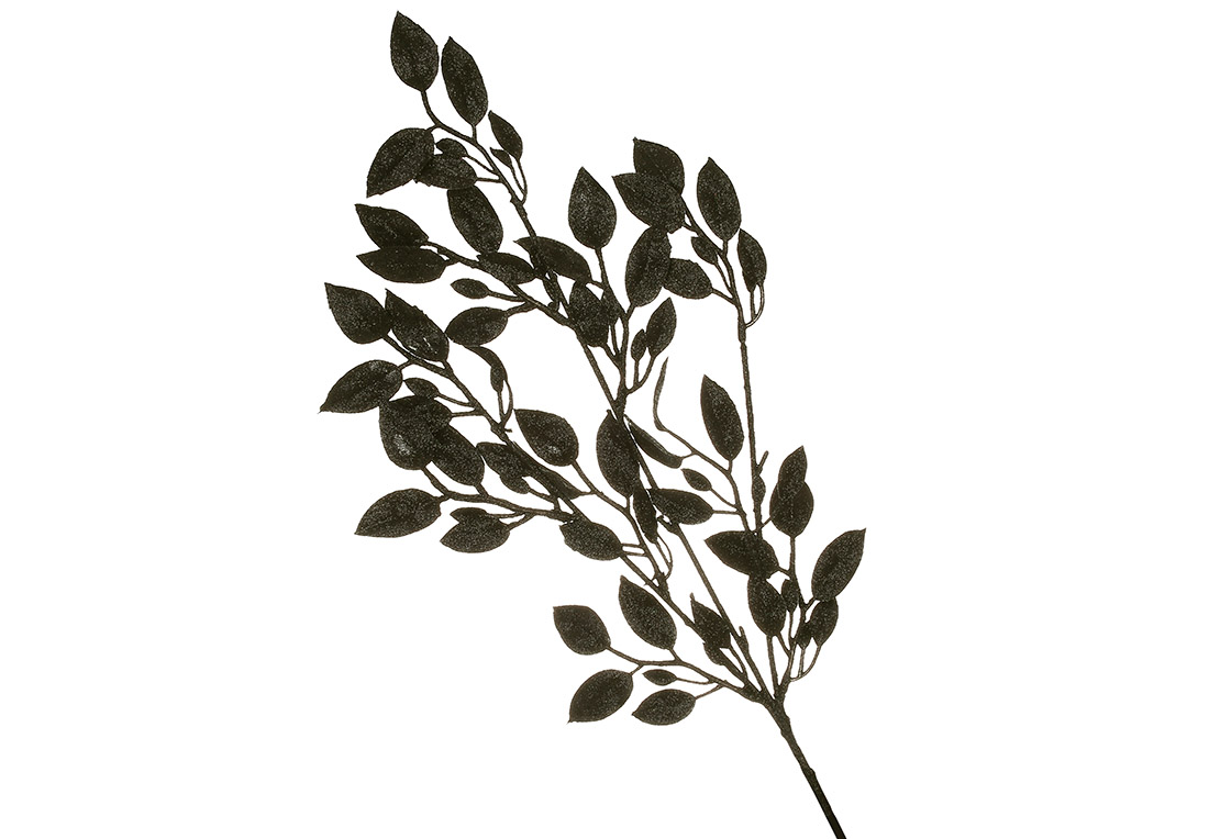 Декоративна гілка листя 72см , колір - чорний з гліттером