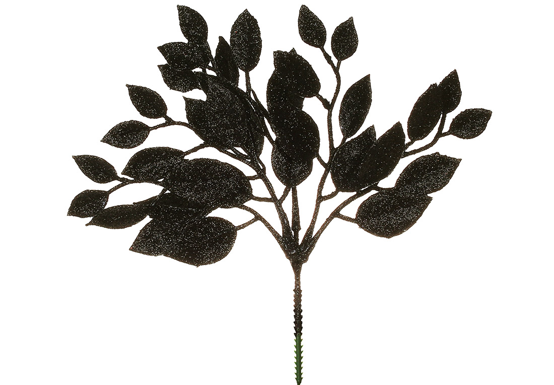 Декоративна гілка листя 30см , колір - чорний з гліттером