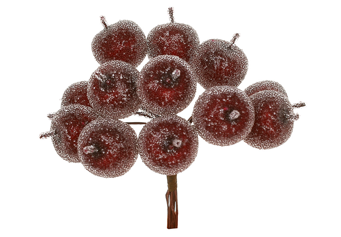 Пучок (12шт) міні - яблук у льоду, 12см, колір - бордовий