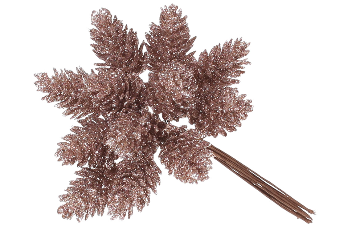 Декоративні міні-шишки 12шт в пучку, 12см, колір - рожево-бежевий