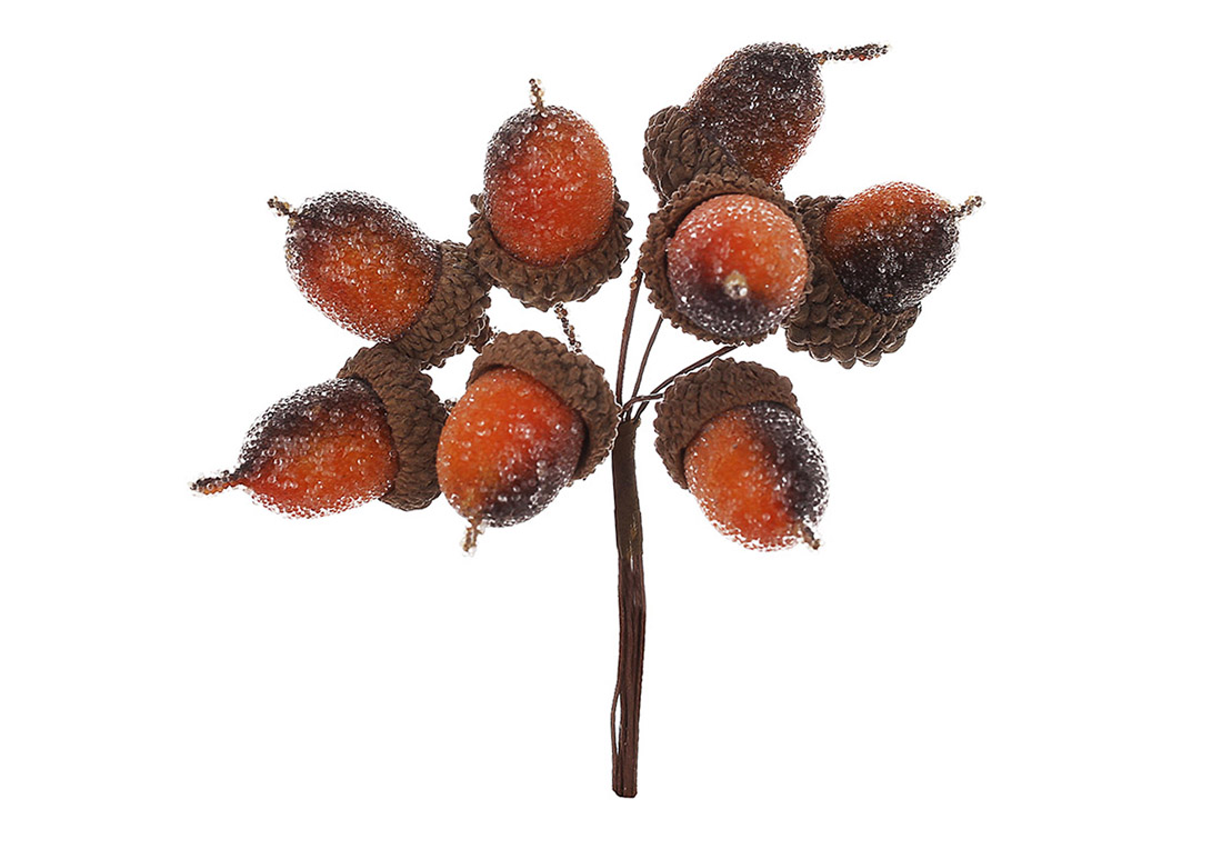 Декоративний пучок жолудів із цукровим напиленням 8шт, 12см