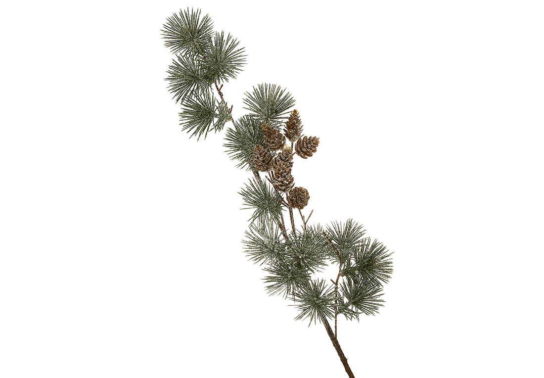 Декоративна гілка хвої з шишками в інеї, 66см