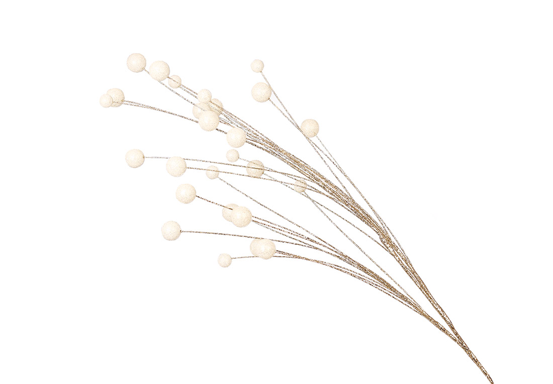 Декоративна гілка з білими ягодами 84см, колір - шампань