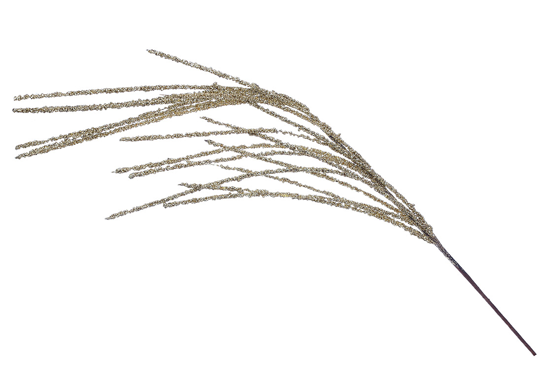 Декоративна гілка усипана великим гліттером 70см, колір - шампань