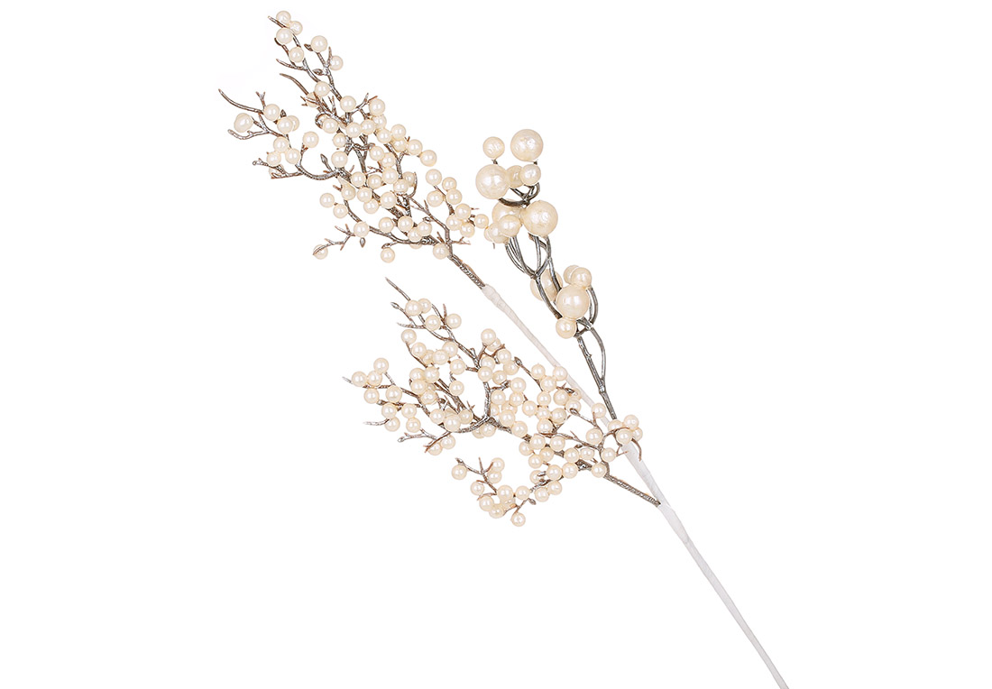 Декоративна гілка з ягодами 46см, колір - шампань перламутр
