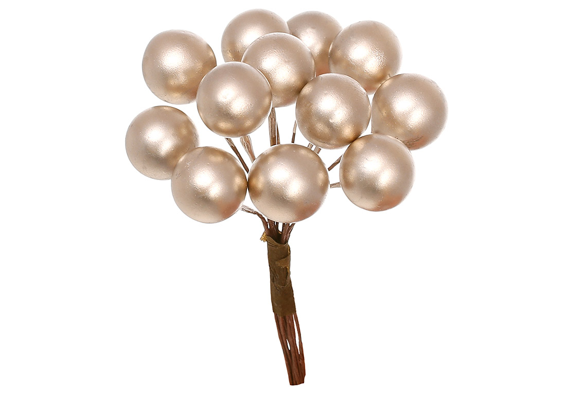 Пучок (12шт) перламутрових ягід 11см, колір - шампань