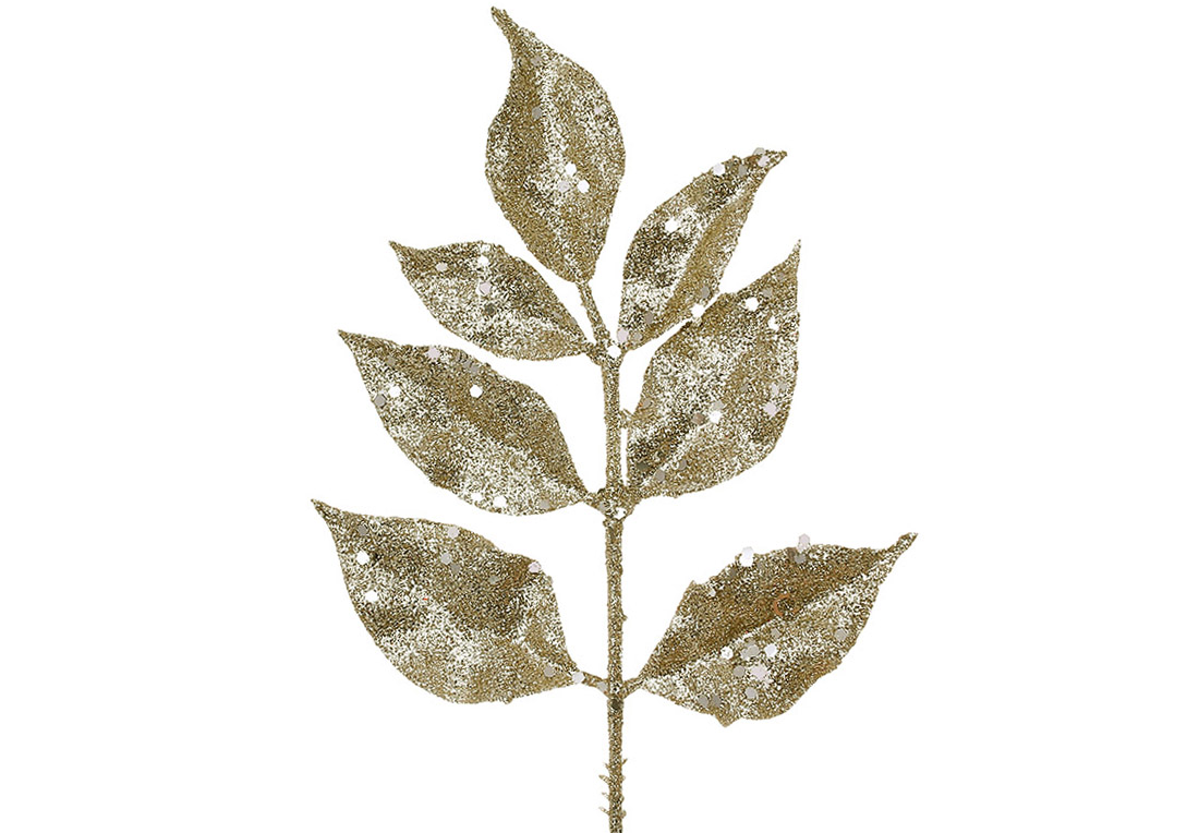 Декоративна гілка ( 3шт ) листя 22см, колір - шампань гліттер