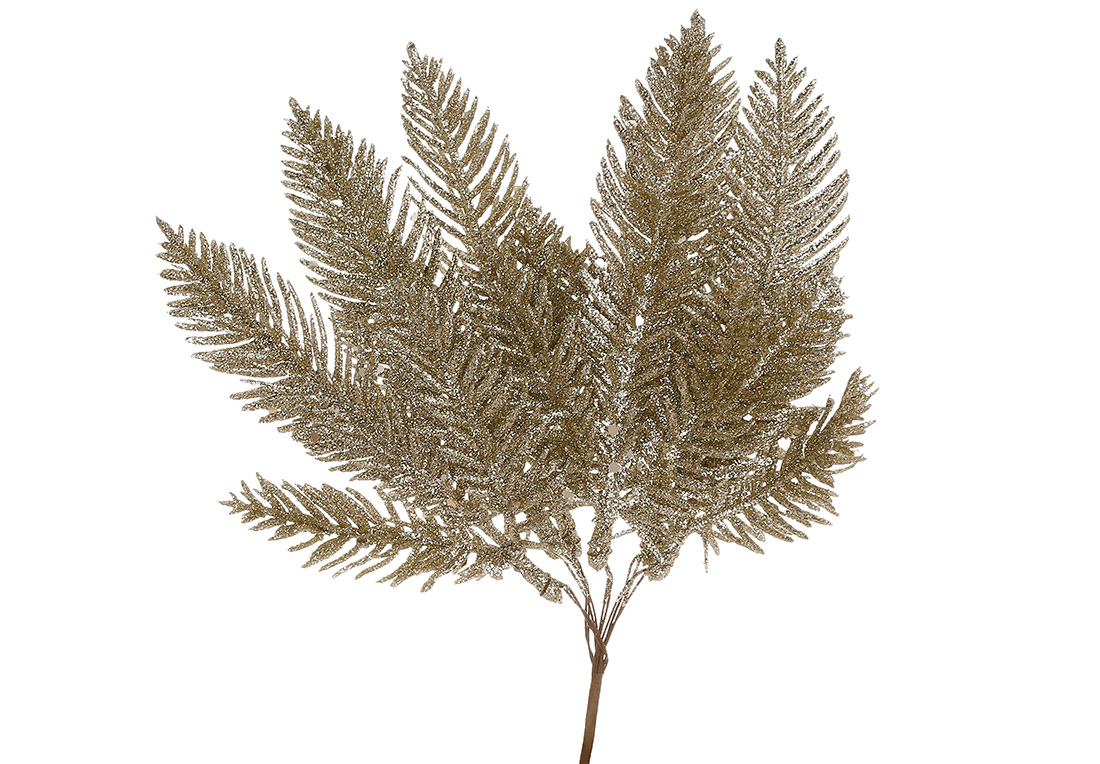 Декоративна гілка папороті 24см, колір - шампань гліттер