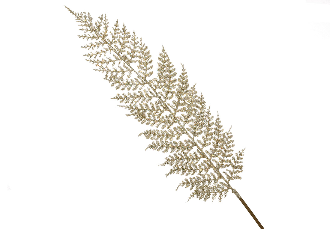 Декоративна гілка Папороті в паєтках 72см, колір - шампань