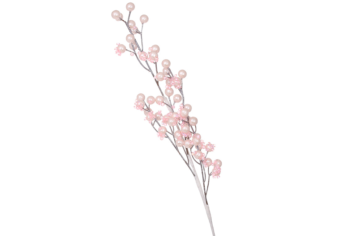 Декоративна гілка перламутрових ягід з кристалами 61см