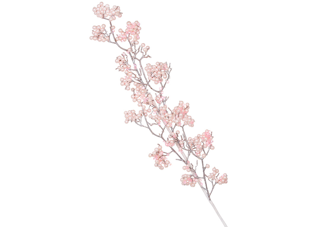 Декоративна гілка перламутрових ягід з кристалами 69см, колір - рожевий