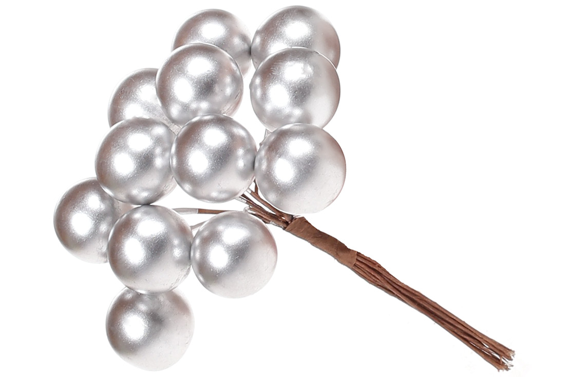 Декоративний букетик ягід 12шт, 11см, колір - матове срібло