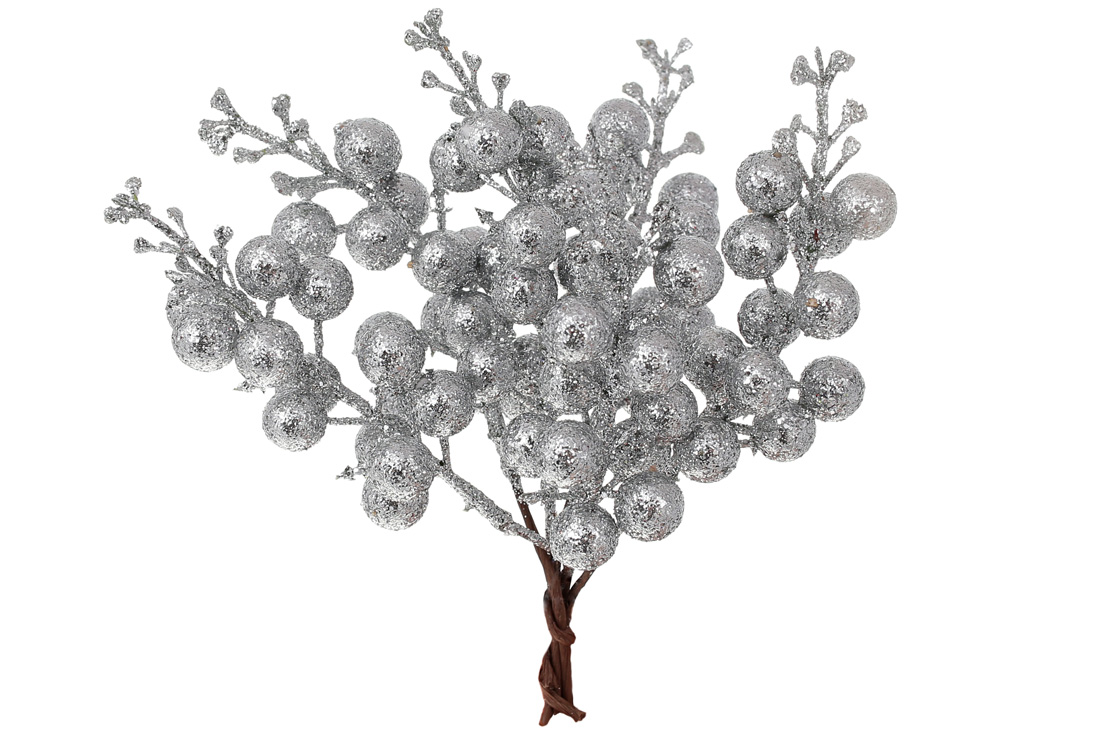Декоративний пучок ягід, 19см, колір - срібло