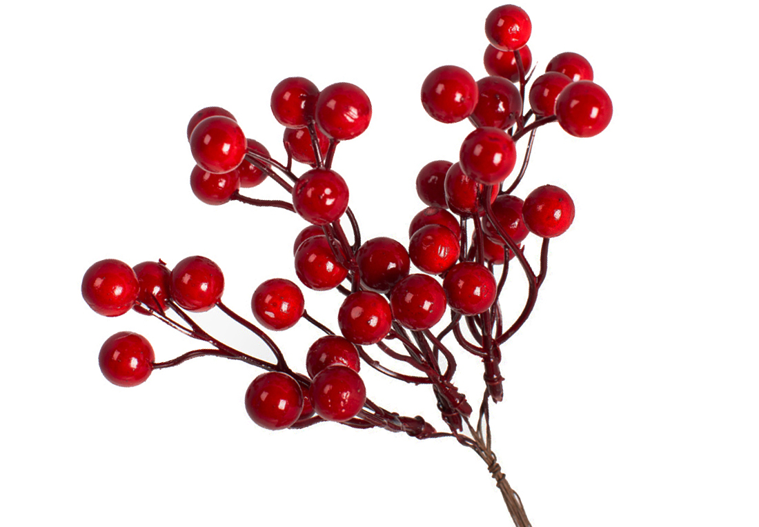 Декоративні перламутрові ягоди в пучку, 18см, колір - червоний