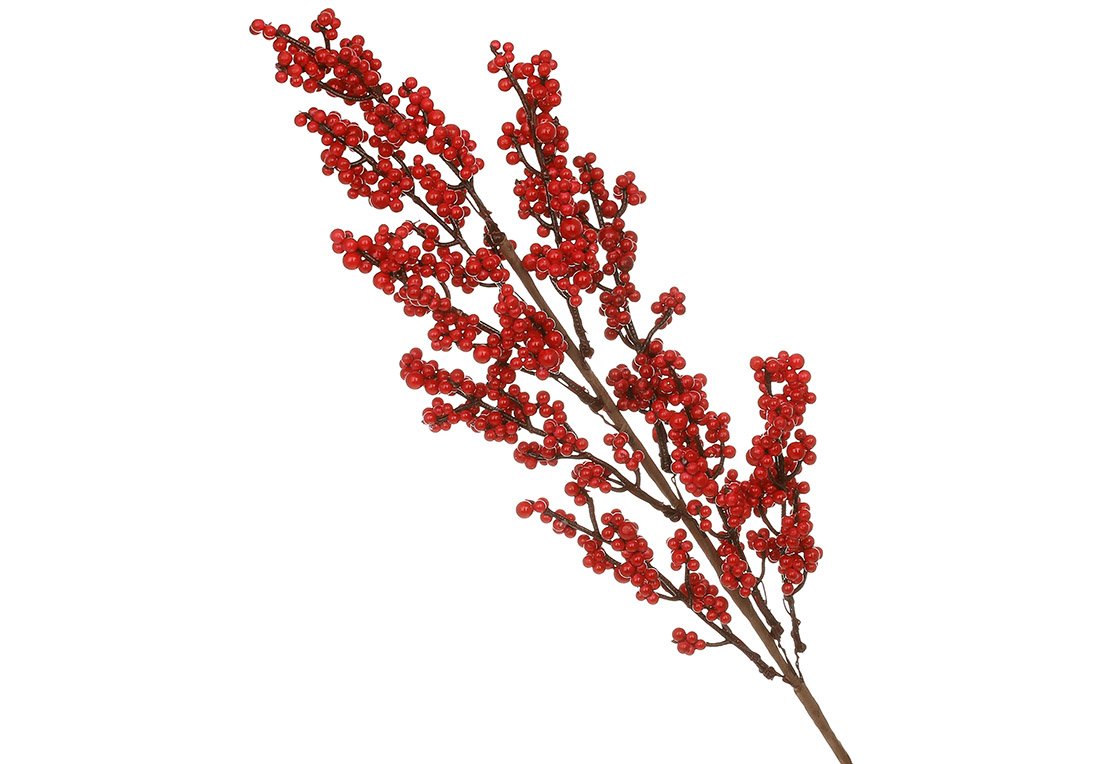 Декоративна гілка червоних ягід, 63см