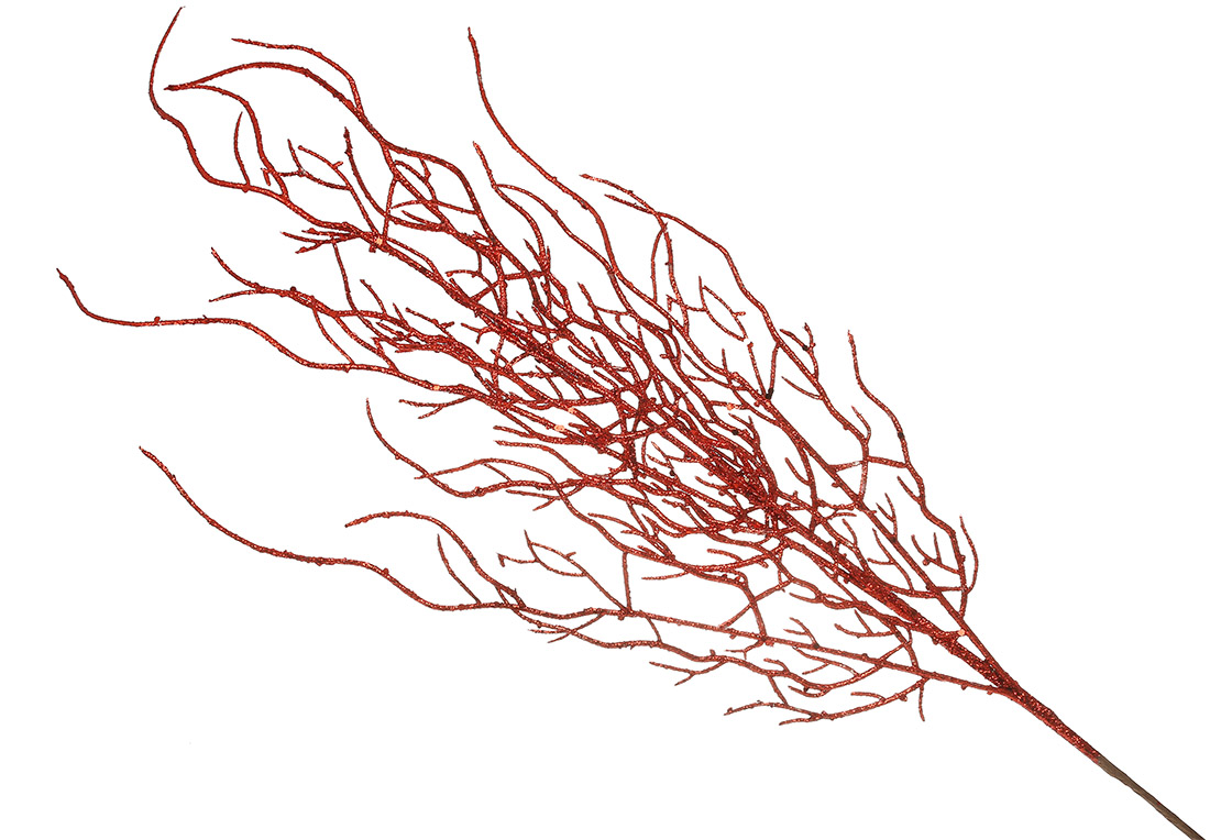 Декоративна гілка в глітері, 87см, колір - червоний