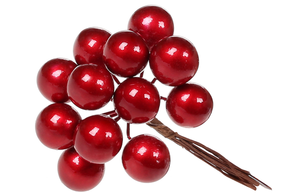 Декоративний букетик ягід 12шт, 11см, колір - червоний перламутр