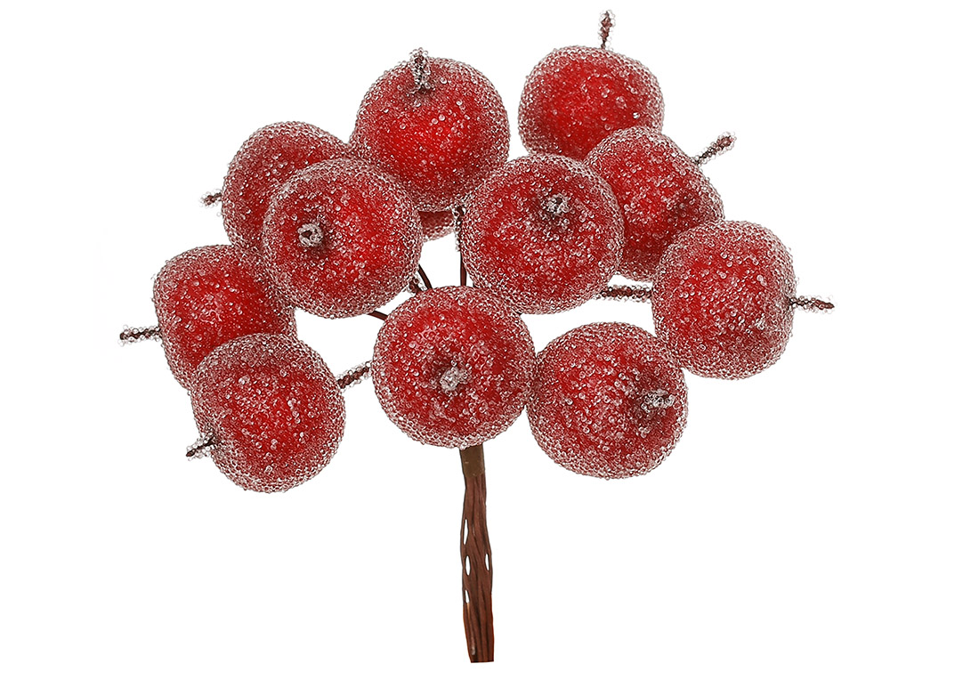 Пучок (12шт) міні - яблук у льоду, 12см, колір - червоний