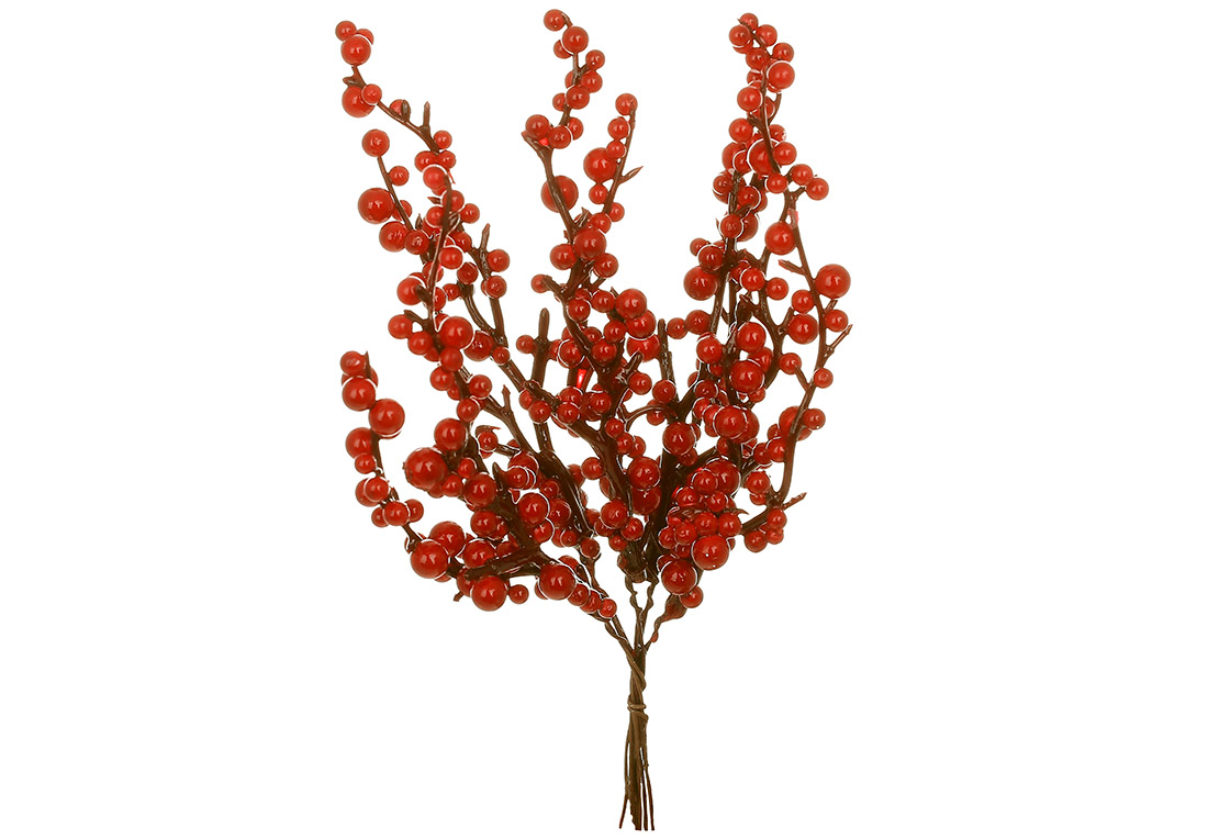 Декоративна гілка червоних ягід 23см