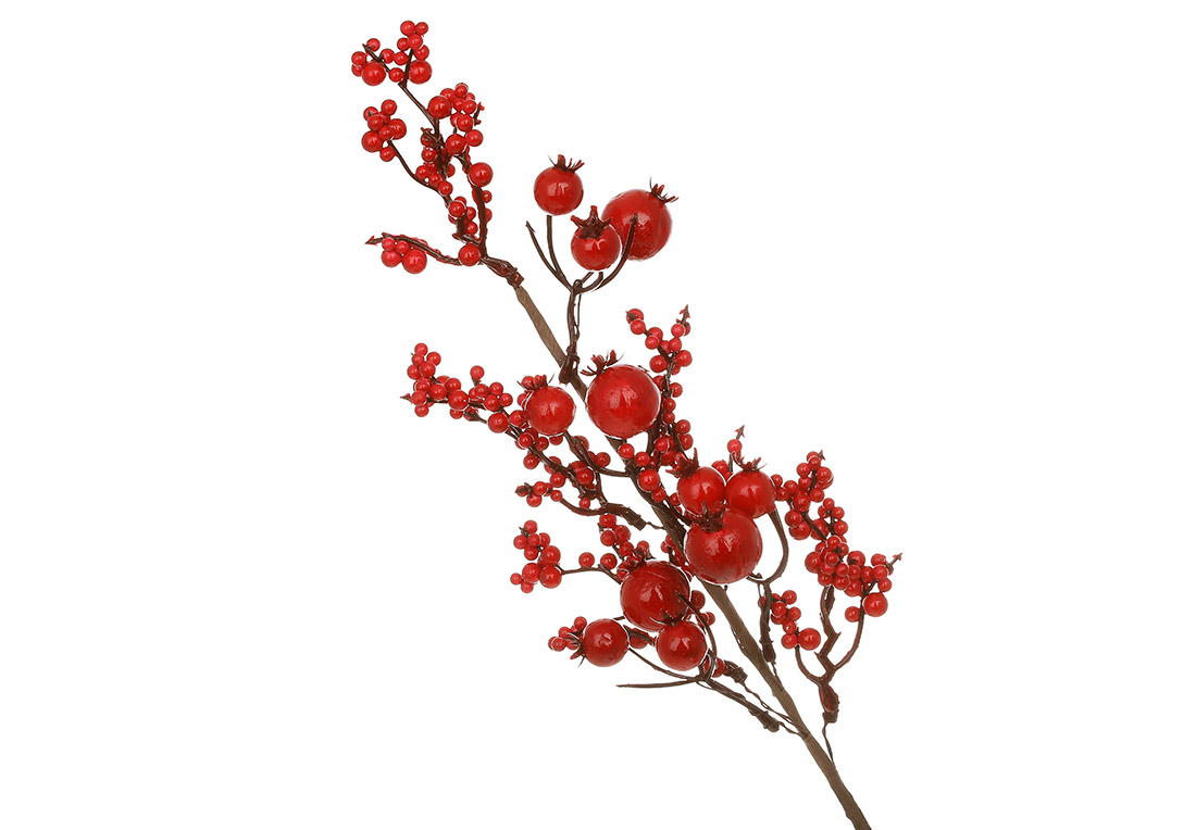Декоративна гілка глянцевих ягід, 49см, колір - червоний