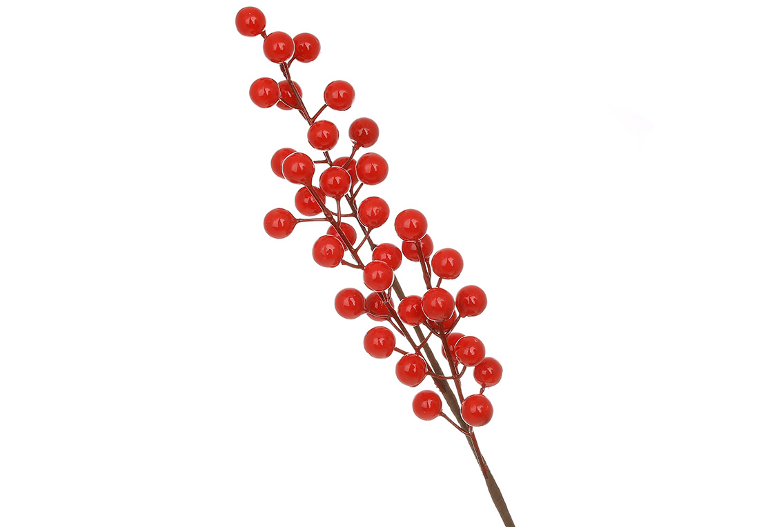 Декоративна гілка з ягодами 46см, колір - червоний глянець
