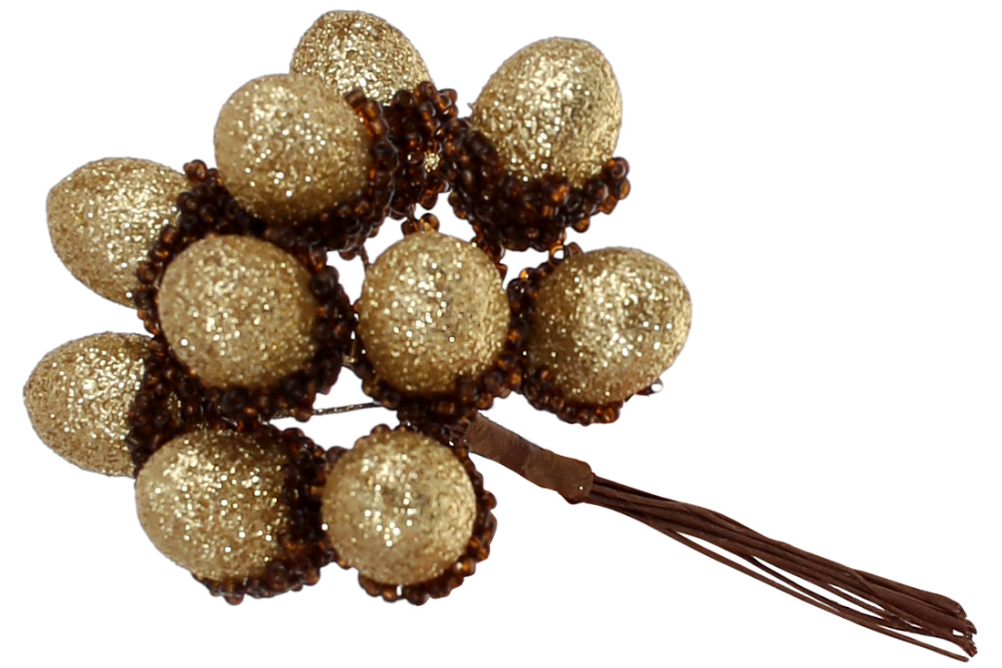 Декоративний букетик жолудів 10шт, 12см, колір - золото