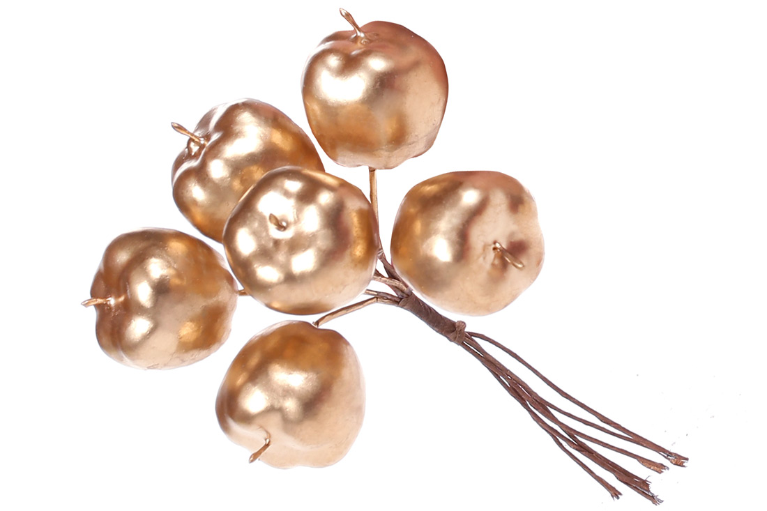 Декоративний букетик яблук 6шт, 12см, колір - матове золото