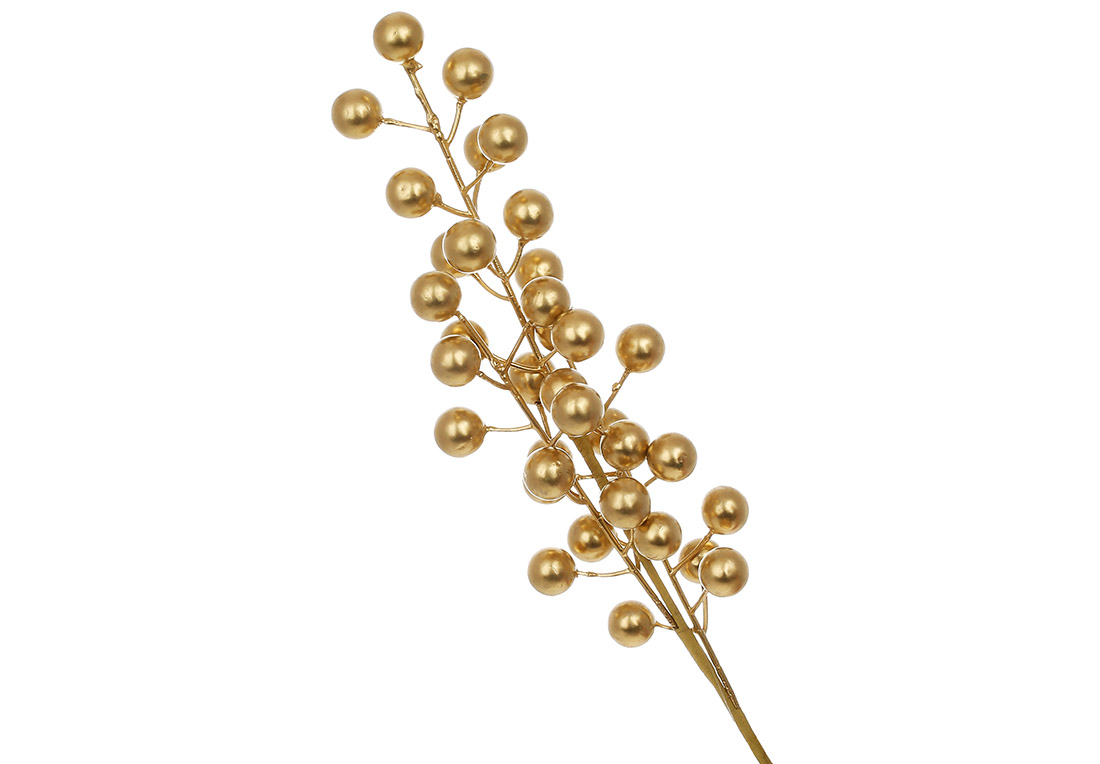 Декоративна гілка з ягодами 46см, колір - матове золото