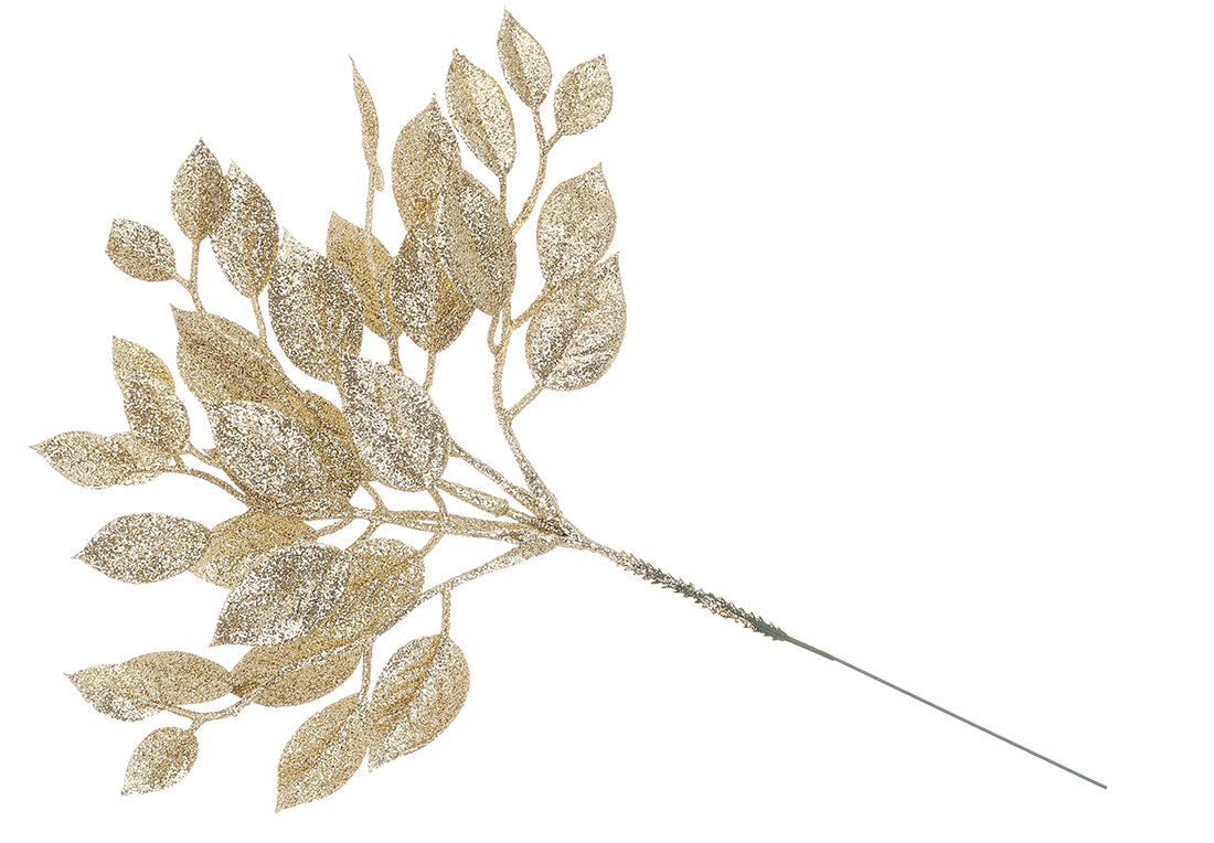 Гілка з листям у золотому гліттері 29см
