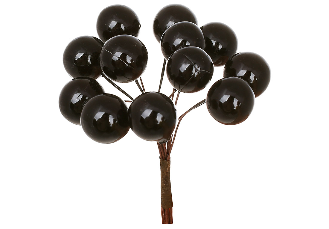 Пучок (12шт) глянцевих ягід 10см, колір - чорний