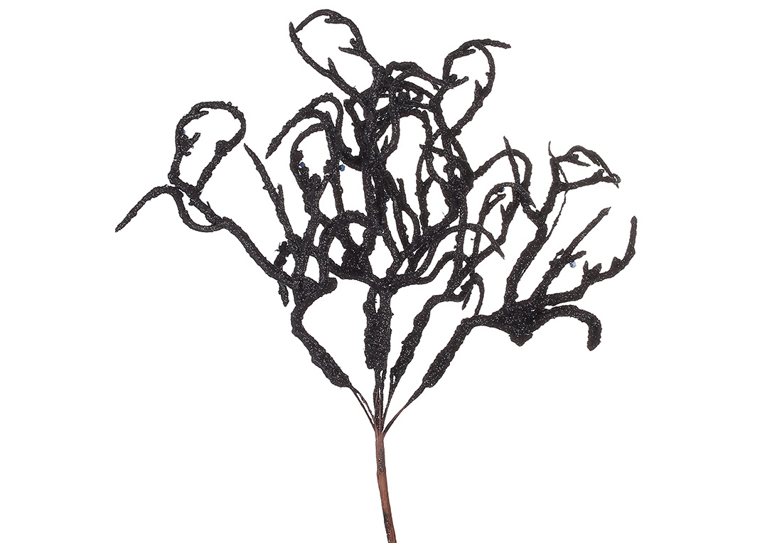 Декоративна гілка в гліттері 24см, колір - чорний