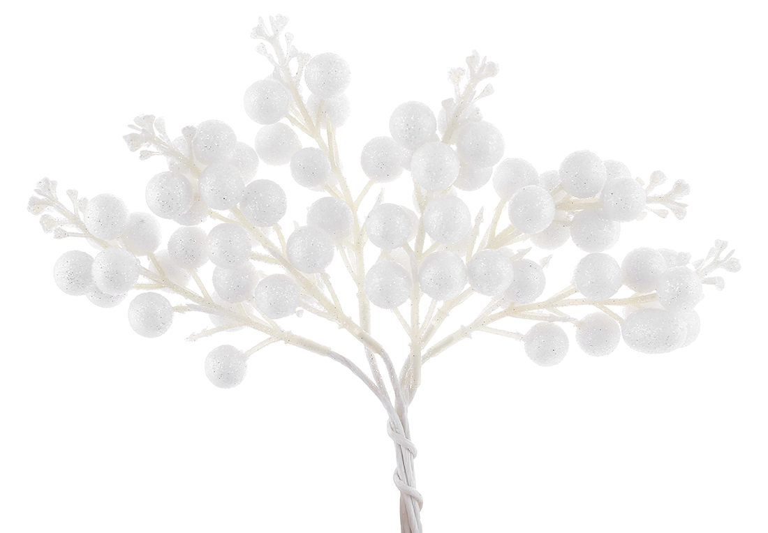 Декоративний пучок ягід, 19см, колір - білий