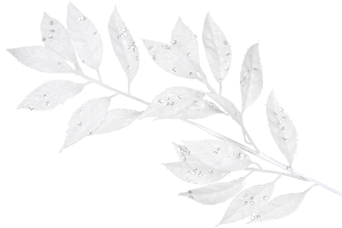 Декоративна гілка 76см, колір - білий гліттер