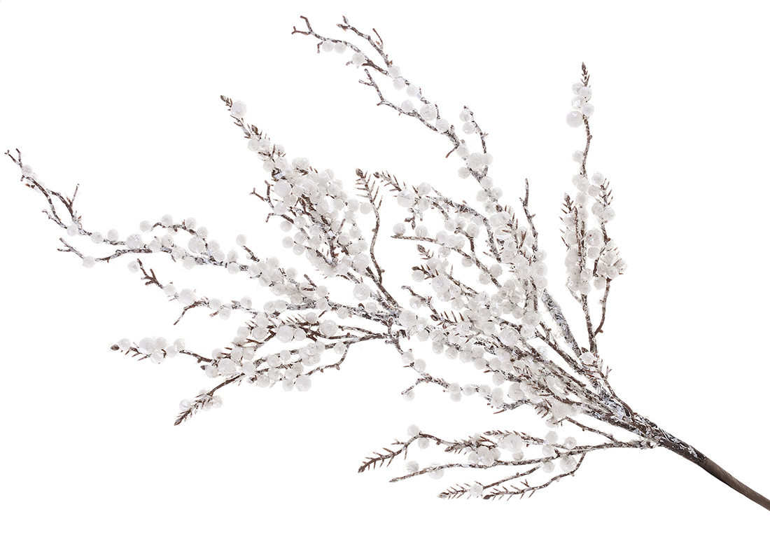 Коричнева гілка з білими ягодами у льоду, 80 см