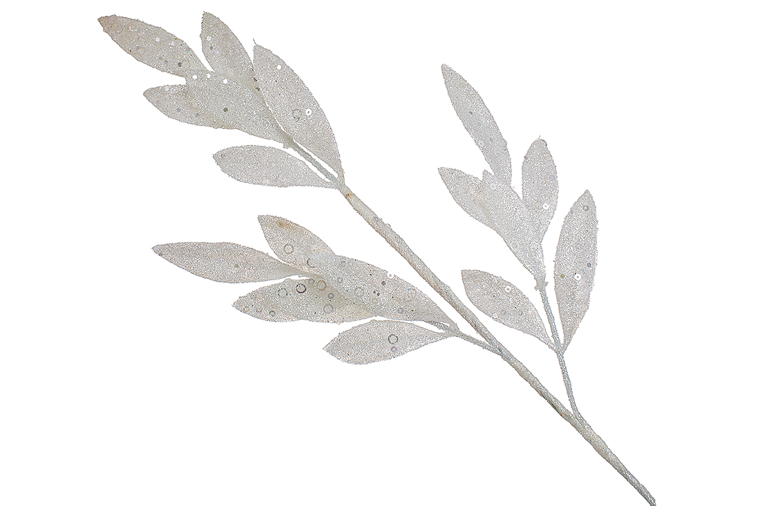 Декоративна гілка 70см, колір - білий гліттер