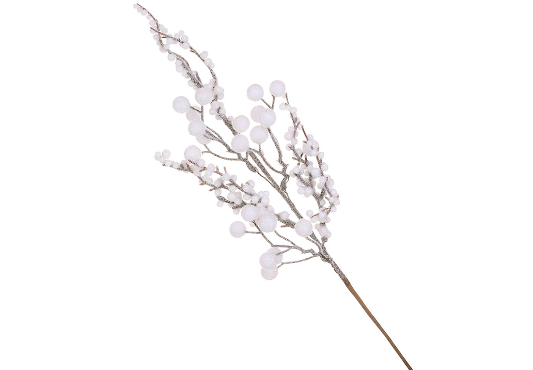 Декоративна гілка засніжених ягід 49см, колір - білий