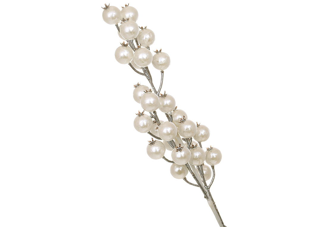Декоративна гілка з ягодами 55см, колір - білий перламутр