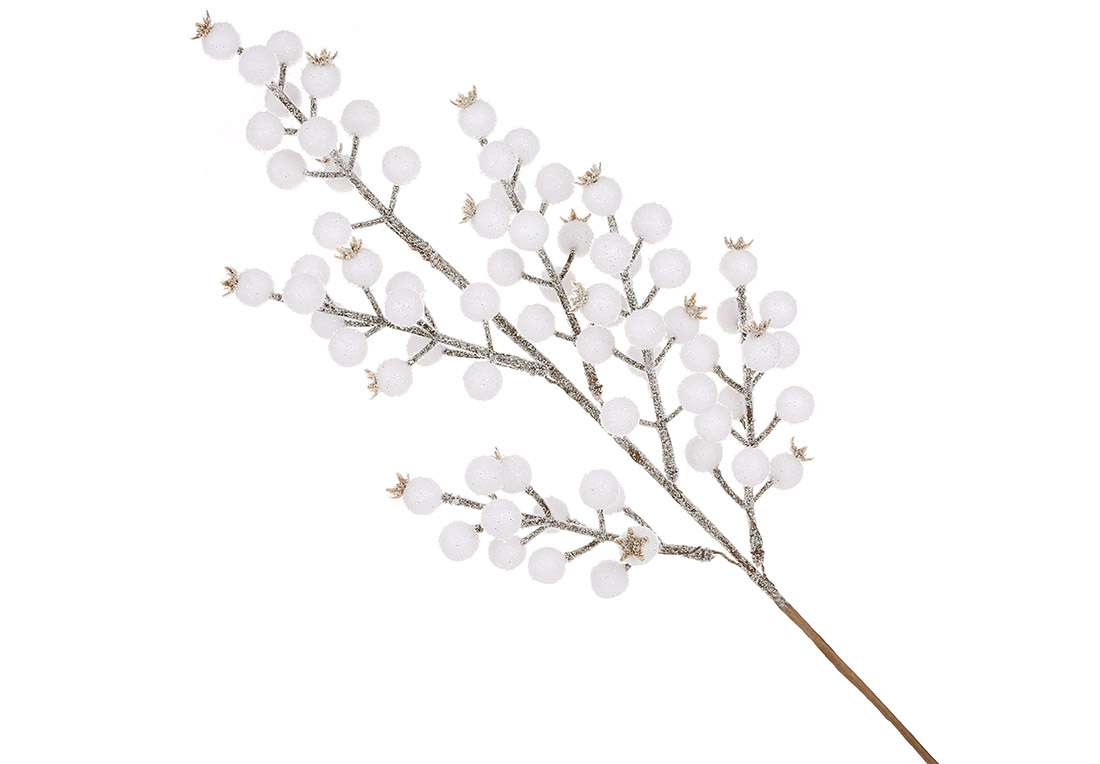 Декоративна гілка засніжених ягід, 57см, колір - білий
