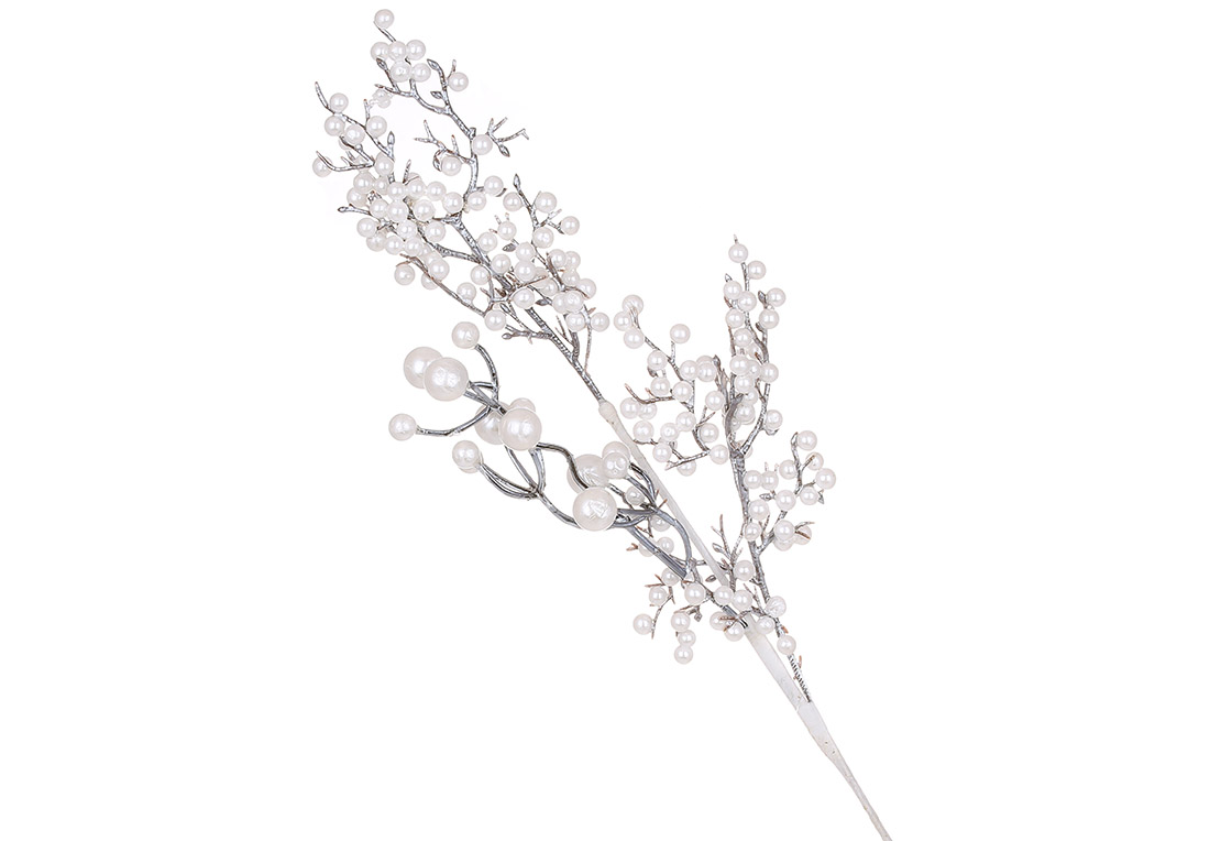 Декоративна гілка з ягодами 46см, колір - білий перламутр