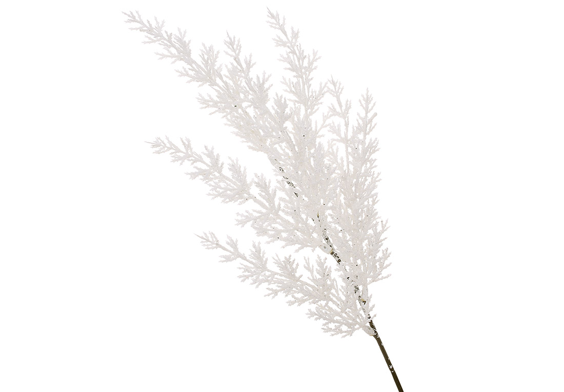 Декоративна гілка хвої 51см, колір - білий гліттер