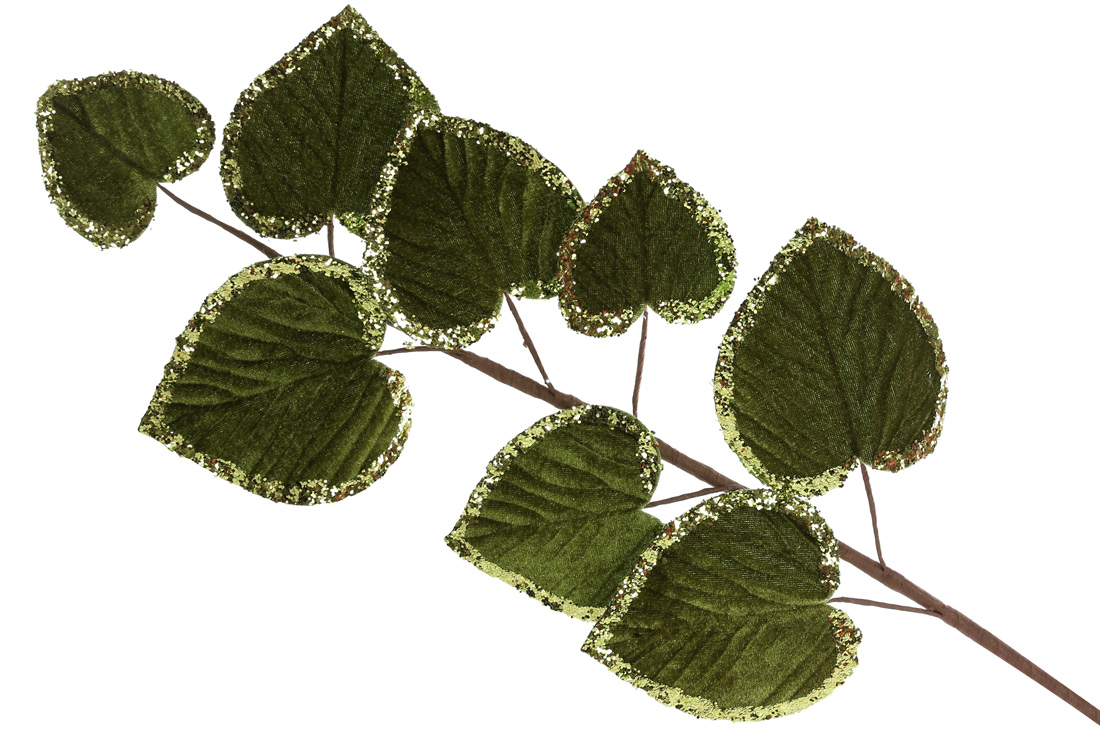 Декоративна гілка Оксамитове Листя 69см, колір - зелений