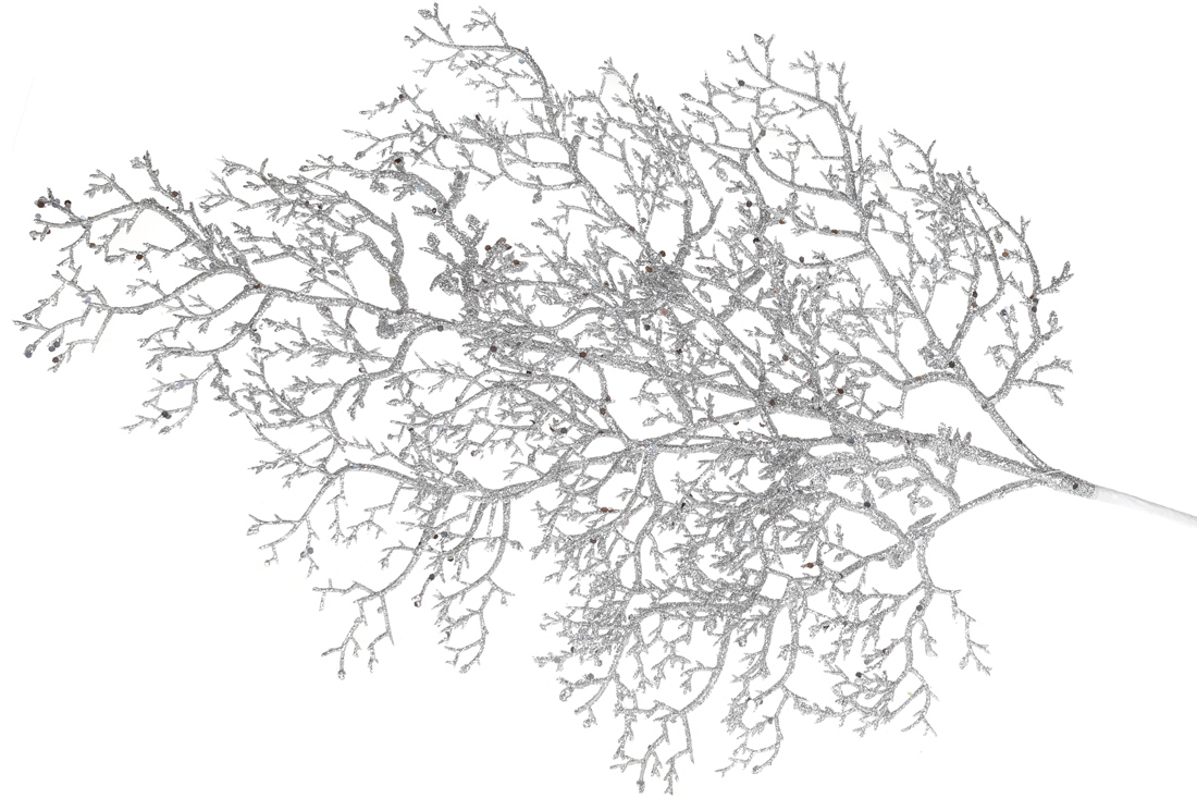 Декоративна гілка в гліттері Корал 74см, колір - срібло