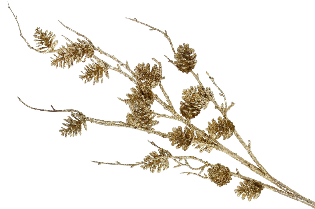 Декоративна гілка з шишками 100см, колір - золото