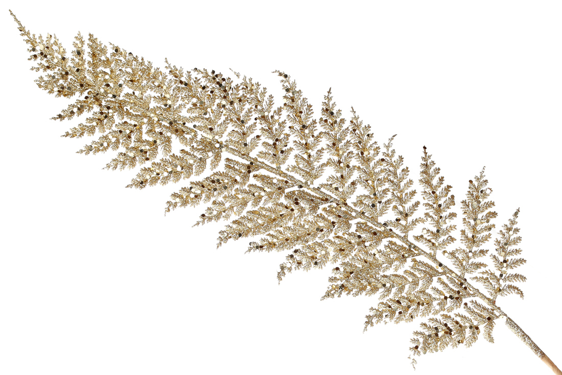 Декоративна гілка в гліттері Папороть 78см, колір - золото