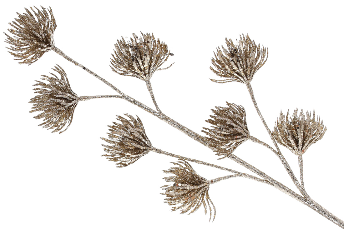 Декоративна гілка з шишками 70см, колір - шампань