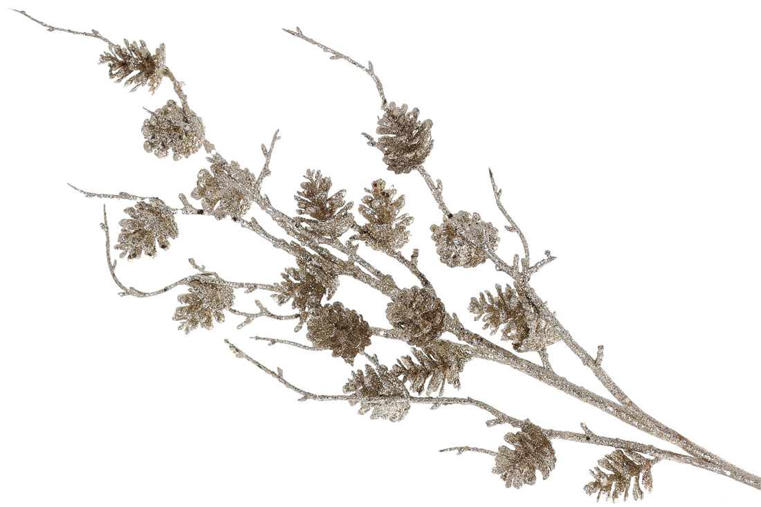 Декоративна гілка з шишками 100см, колір - шампань