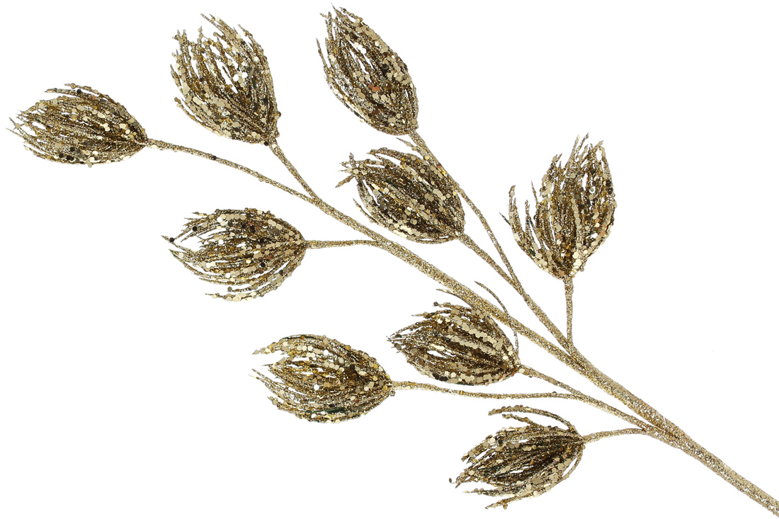 Декоративна гілка з шишками 73см, колір - золото